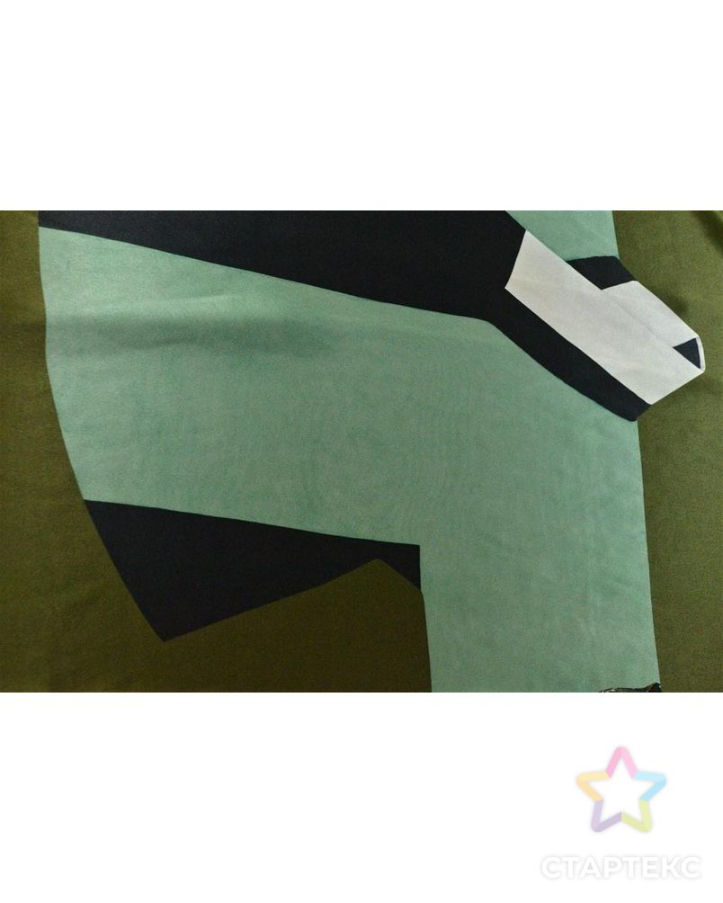 Ткань шелковая атласная, раппорт 1 метр, кимоно на оливковом фоне арт. ГТ-359-1-ГТ0021802