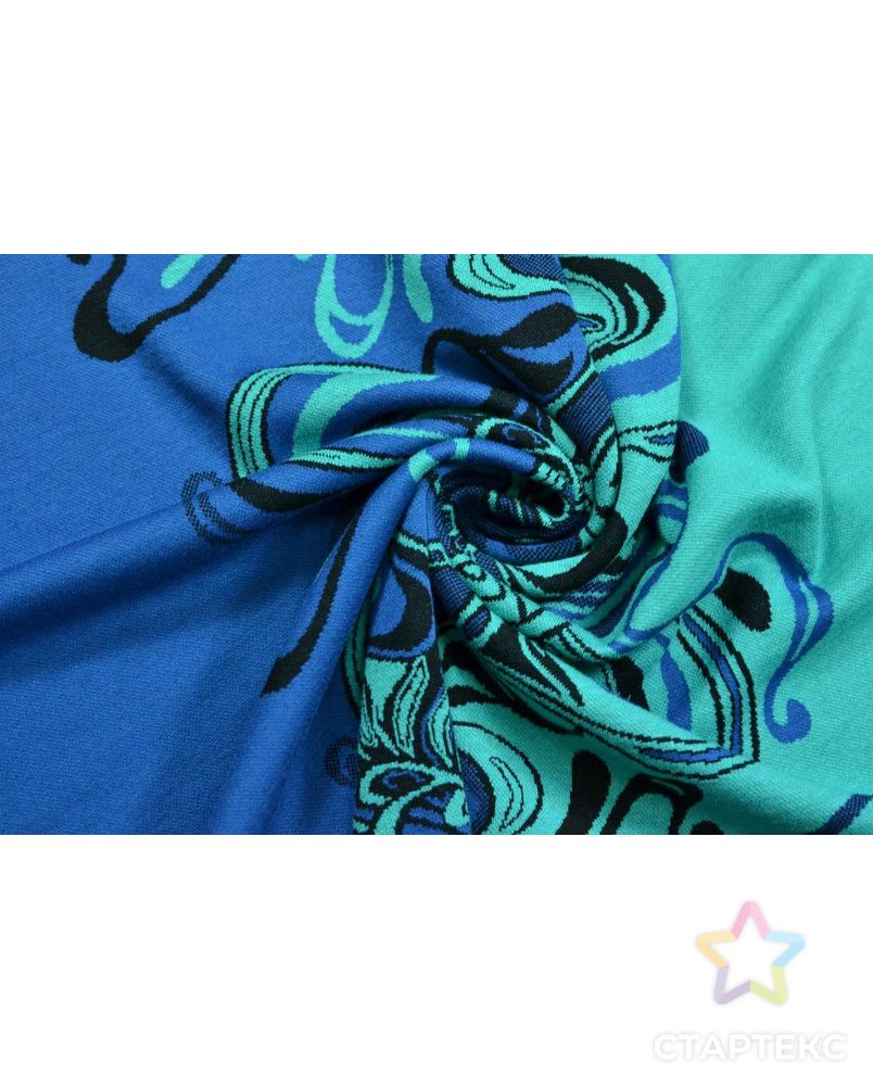 Ткань трикотажная жаккардовая , цвет: на синем фоне бирюзовые цветы арт. ГТ-369-1-ГТ0021832