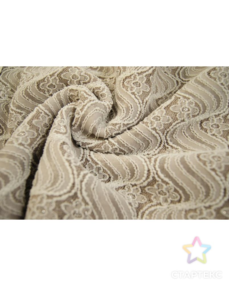 Ткань трикотажный гипюр с люрексом, цвет белые цветочки на нежно-серых волнах арт. ГТ-426-1-ГТ0021928 1