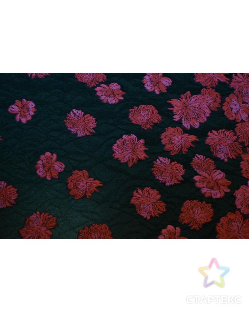 Ткань жаккард, цвет: на муарово-черном шелке цветы цвета сангрия арт. ГТ-452-1-ГТ0022929 2