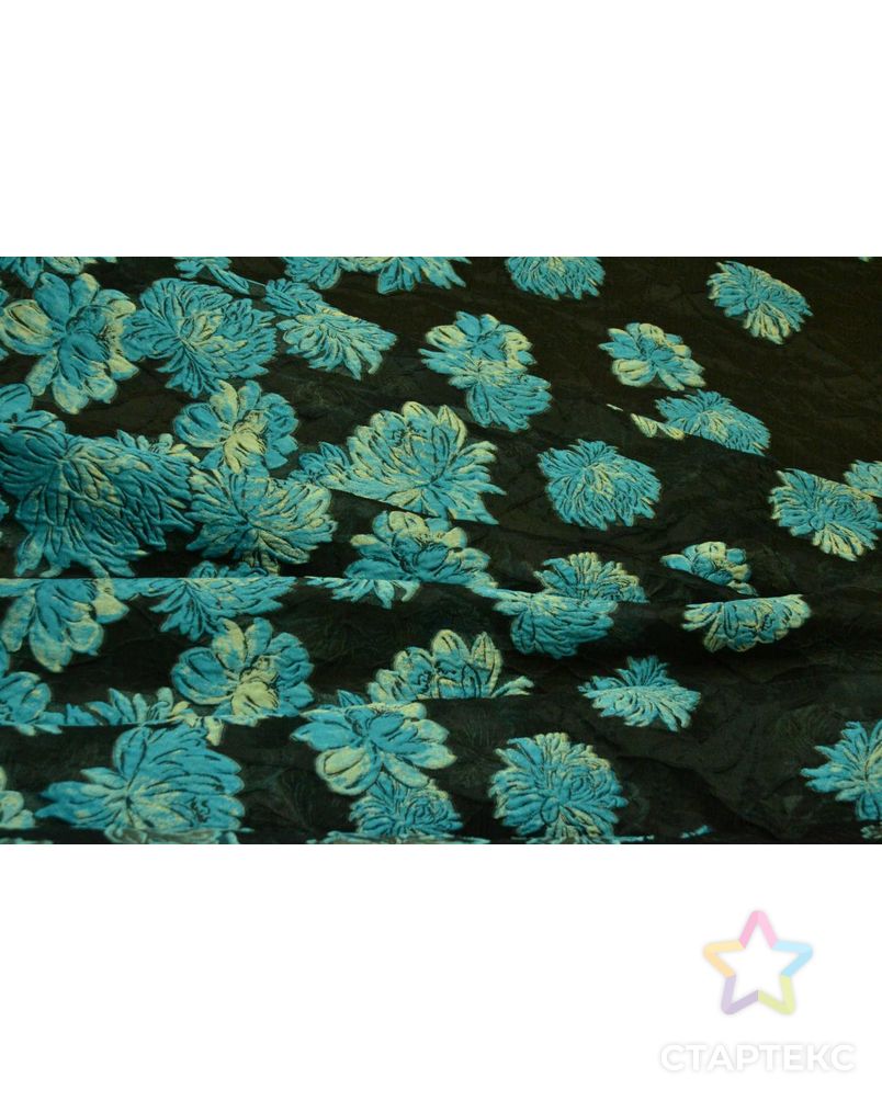 Жаккардовая ткань, лазурные цветы на ночном небе арт. ГТ-454-1-ГТ0022931 1