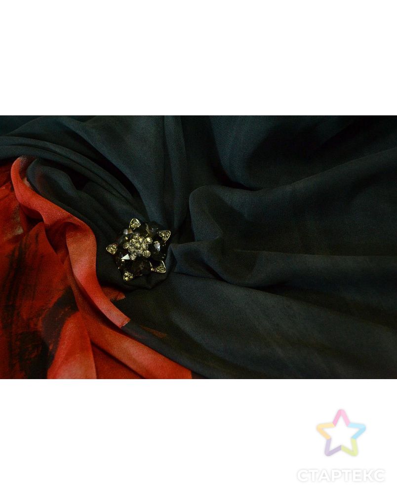 Шифон, на черном фоне красная орхидея арт. ГТ-461-1-ГТ0022952 3