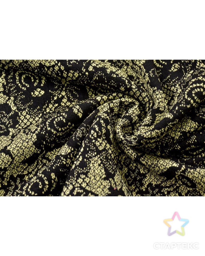 Трикотажная ткань, цвет: на лимонном фоне изящный черный ажурный цветочный рисунок арт. ГТ-496-1-ГТ0023019