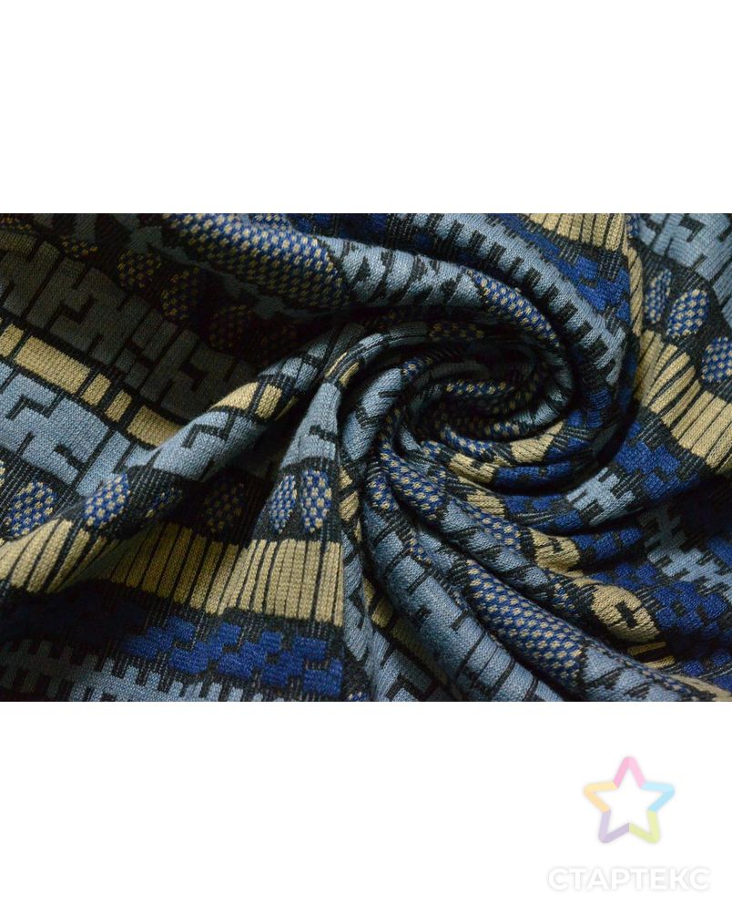 Ткань трикотажная, геометрический рисунок в полоску сине-бежевого цвета арт. ГТ-556-1-ГТ0023165
