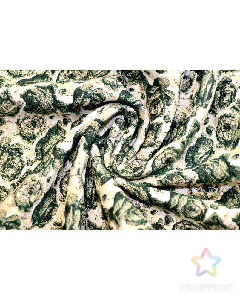 Ткань жаккард, цвет: на белом фоне зеленые розы арт. ГТ-597-1-ГТ0023280 1