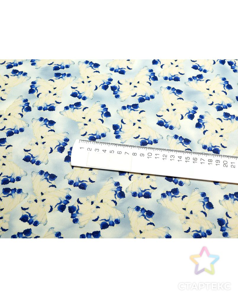 Органза нежно-голубого цвета с цветочным принтом арт. ГТ-5190-1-ГТ-24-6878-1-21-1