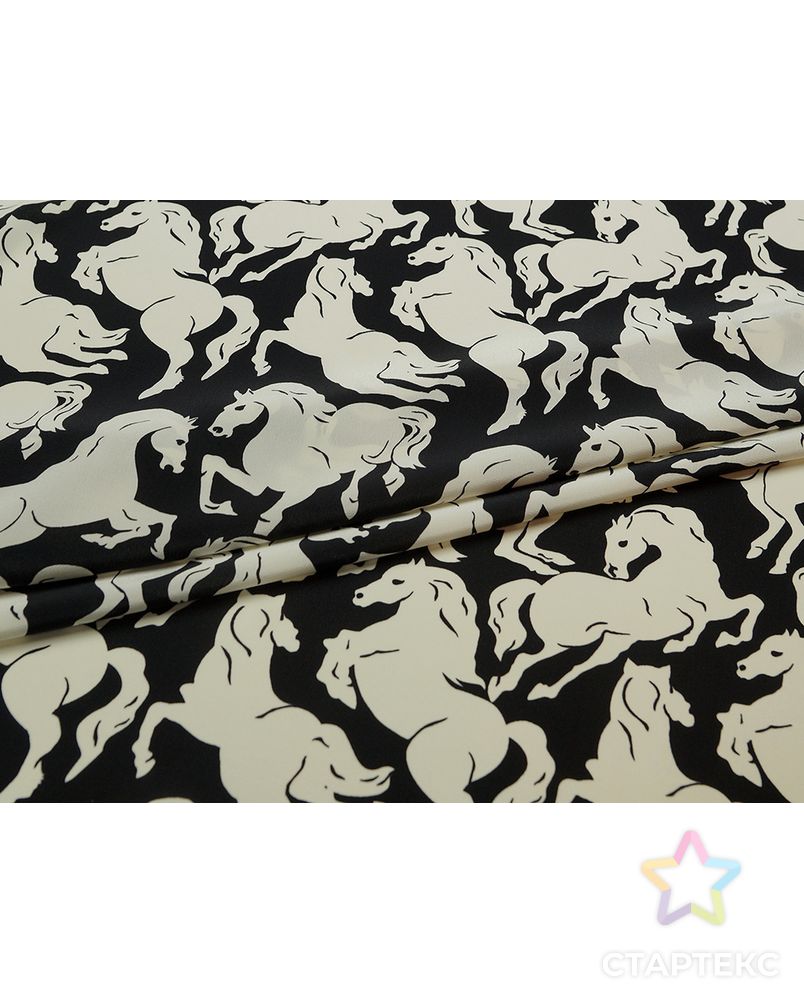 Великолепный шелк с принтом бегущие лошади в черно-белом цвете (72 гр/м2) арт. ГТ-3636-1-ГТ0000241 2