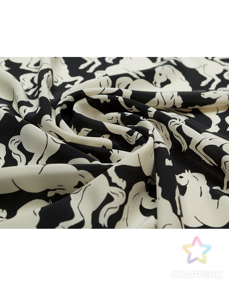 Великолепный шелк с принтом бегущие лошади в черно-белом цвете (72 гр/м2) арт. ГТ-3636-1-ГТ0000241 3