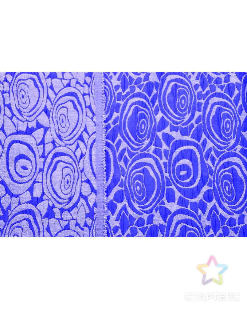 Ткань жаккард королевского синего цвета, цветочный узор с эффектом сжатия арт. ГТ-706-1-ГТ0024253