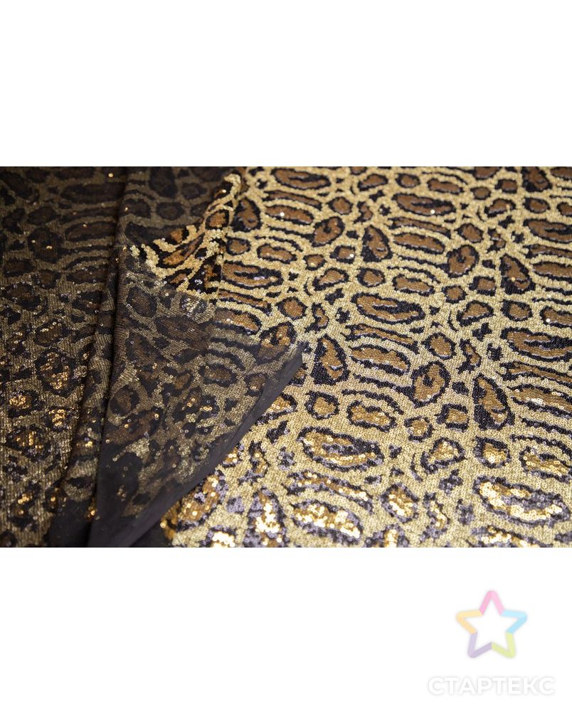 Ткань плательная с пайетками, принт "Леопард", черно-золотой цвет арт. ГТ-6909-1-ГТ-25-8743-13-21-1 5