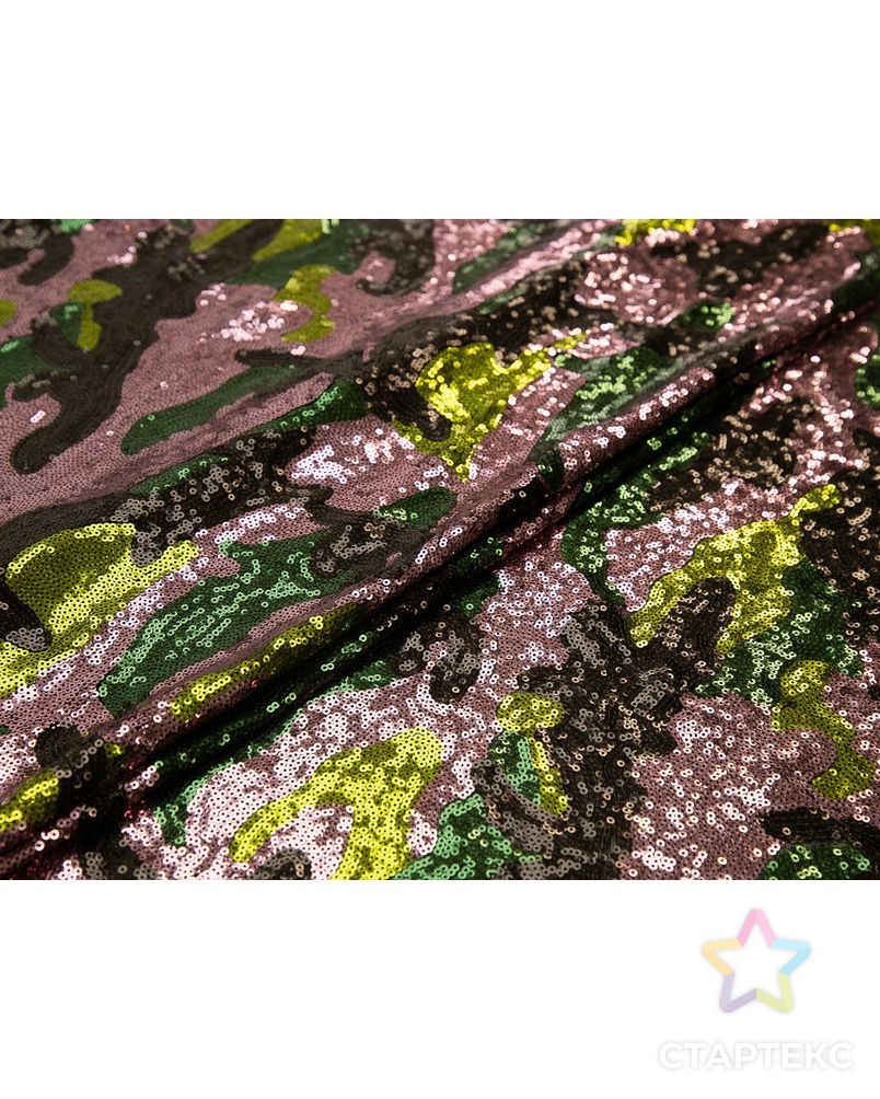 Ткань плательная с пайетками с абстрактным рисунком в розово-зеленых тонах арт. ГТ-8113-1-ГТ-25-9926-16-21-1 2