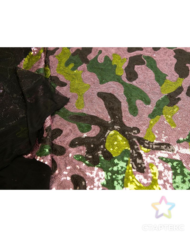 Ткань плательная с пайетками с абстрактным рисунком в розово-зеленых тонах арт. ГТ-8113-1-ГТ-25-9926-16-21-1 5