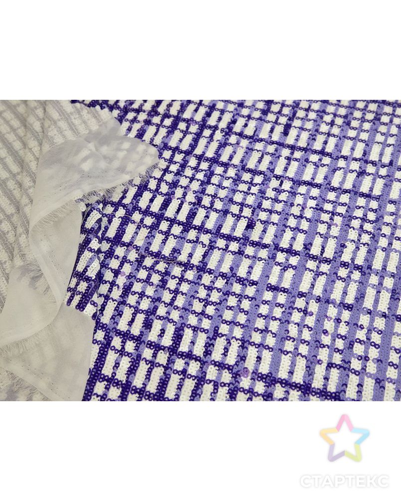 Ткань плательная с пайетками в клетку, цвет фиолетово-белый арт. ГТ-8282-1-ГТ-25-9935-4-21-1 5