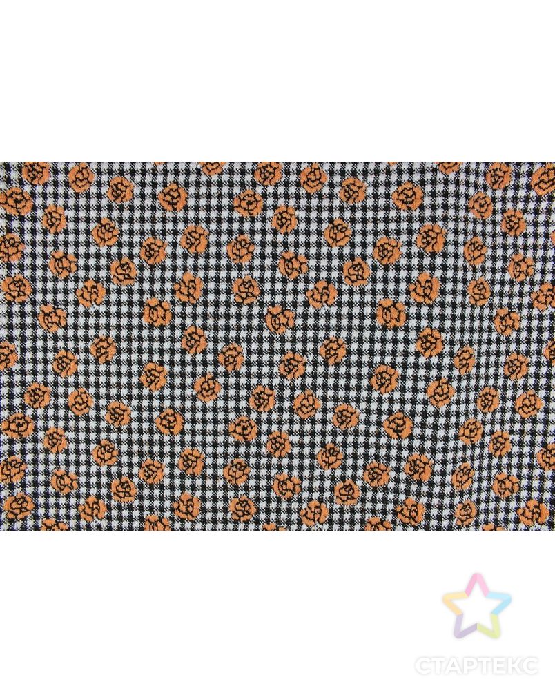 Трикотажная ткань, нежно-терракотовые цветочки на черно-белой клетке арт. ГТ-833-1-ГТ0025965
