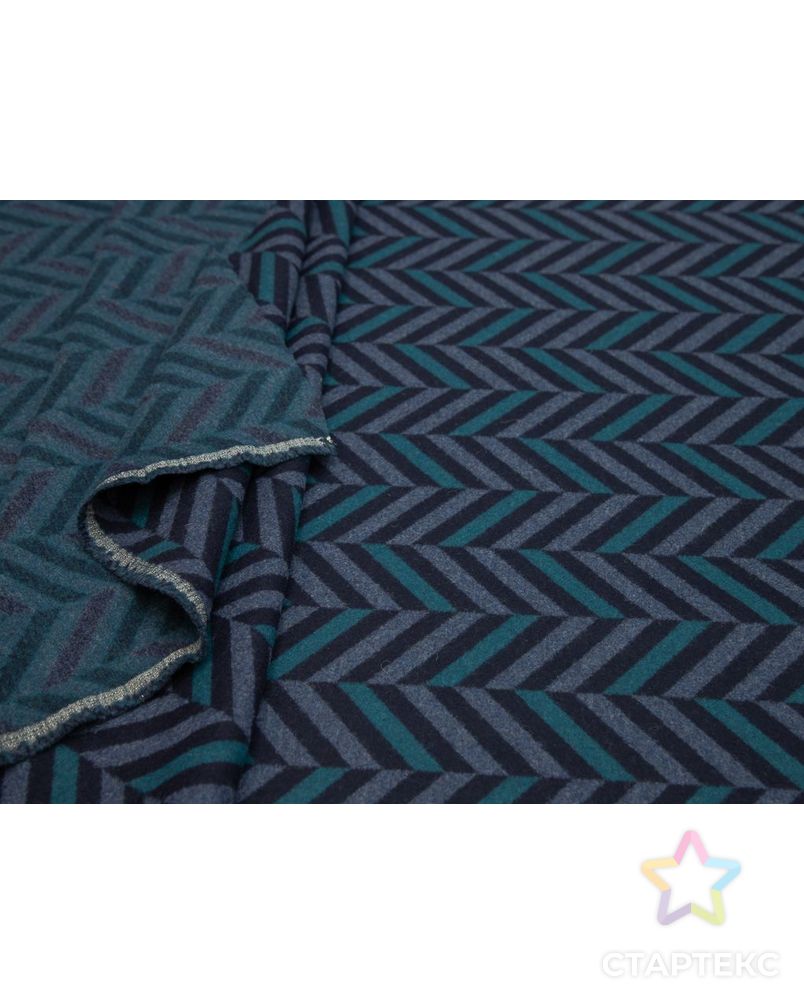 Пальтовая ткань сукно с рисунком "Шеврона", цвет сине-бирюзовый арт. ГТ-8358-1-ГТ-26-10240-14-21-1 5