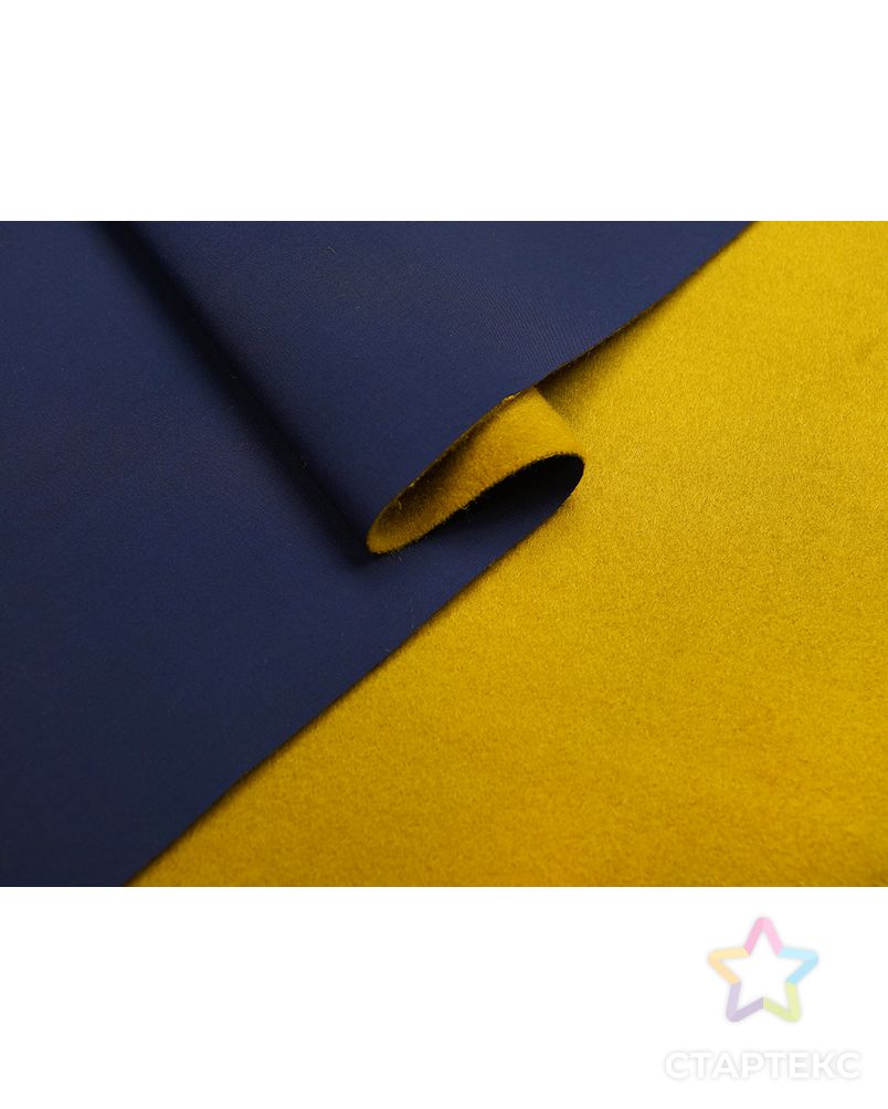 Двухсторонняя пальтовая ткань, дублированная плащевкой, цвет горчица и синий арт. ГТ-5502-1-ГТ-26-7230-1-21-1 2