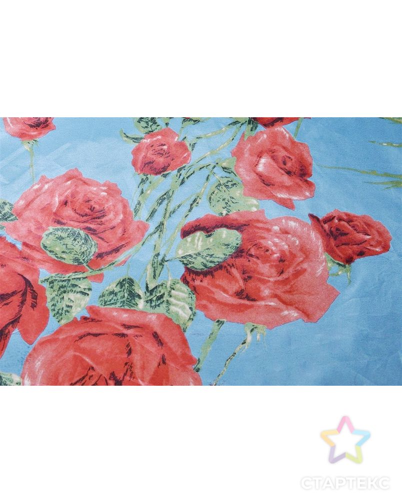 Ткань плащевая, красные розы на ярко-голубом фоне арт. ГТ-867-1-ГТ0026294