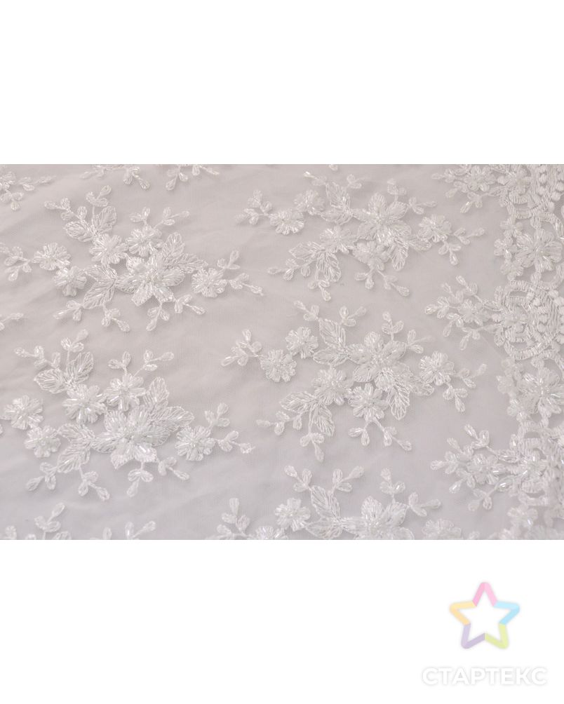 Стеклярус на сетке, цветочный дизайн цвета снежной королевы арт. ГТ-987-1-ГТ0027607