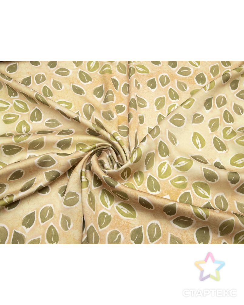 Блузочно-плательная ткань с рисунком "листики", цвет бежево-зеленый арт. ГТ-8469-1-ГТ-28-10358-11-21-1 1