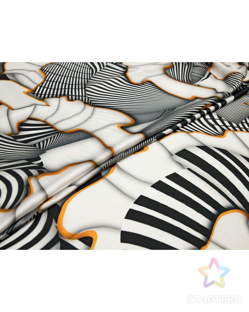 Блузочно-плательная ткань с абстрактным рисунком, цвет черно-белый с оранжевым арт. ГТ-8476-1-ГТ-28-10366-2-21-1 2