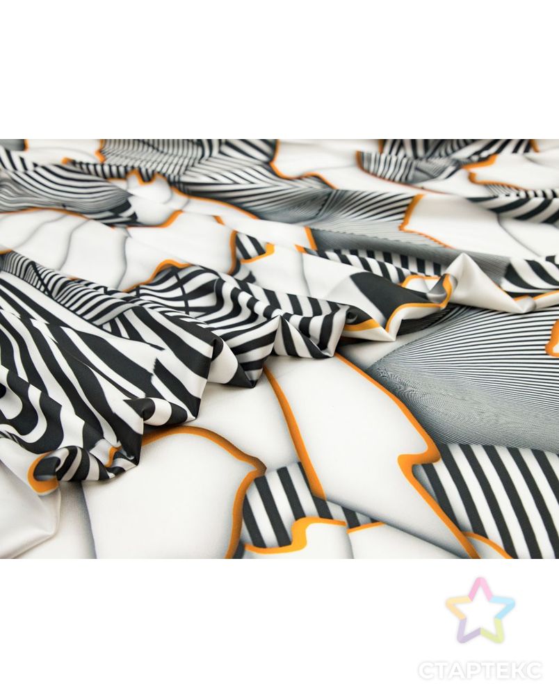 Блузочно-плательная ткань с абстрактным рисунком, цвет черно-белый с оранжевым арт. ГТ-8476-1-ГТ-28-10366-2-21-1 3