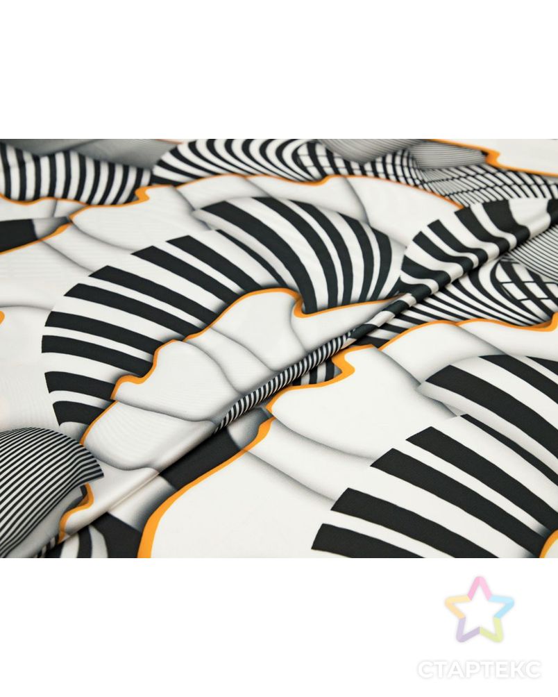 Блузочно-плательная ткань с абстрактным рисунком, цвет черно-белый с оранжевым арт. ГТ-8476-1-ГТ-28-10366-2-21-1 5