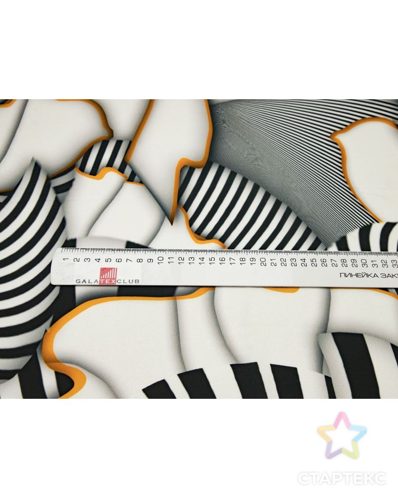 Блузочно-плательная ткань с абстрактным рисунком, цвет черно-белый с оранжевым арт. ГТ-8476-1-ГТ-28-10366-2-21-1 6