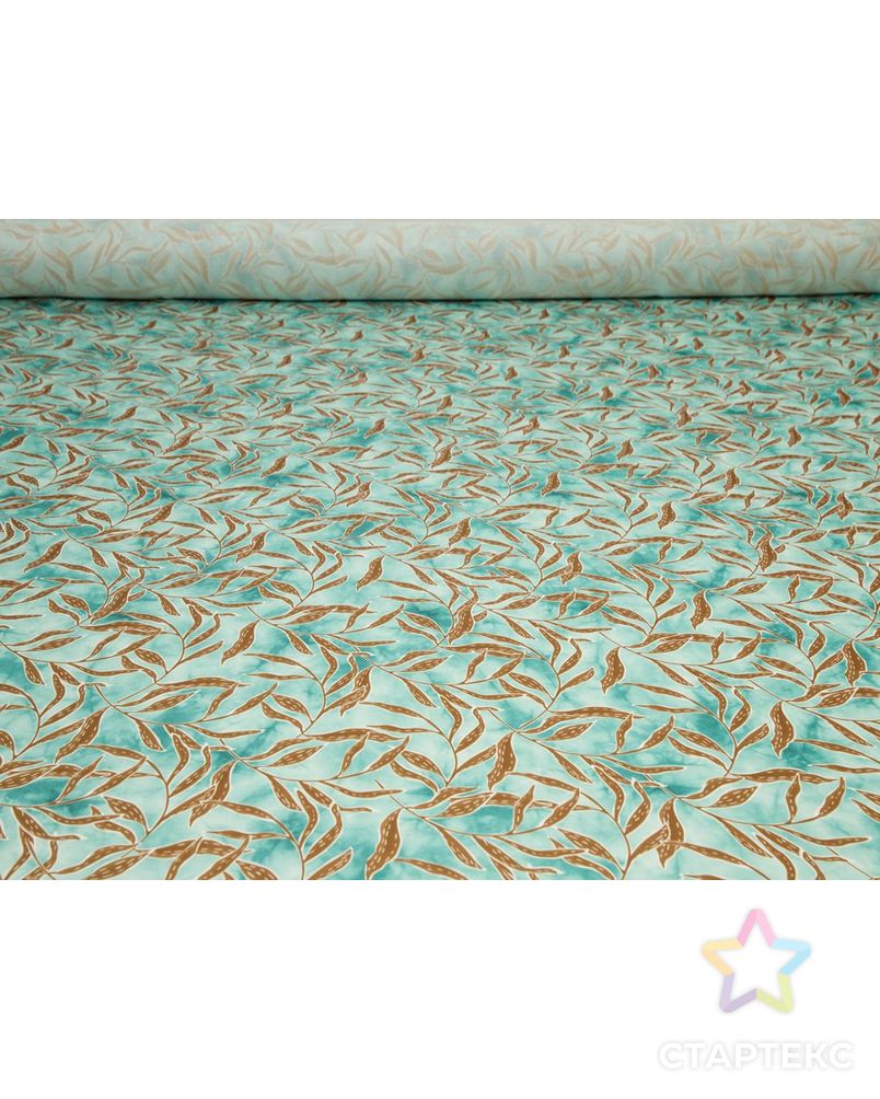 Блузочно-плательная ткань с рисунком "лианы листьев", цвет бирюзово-коричневый арт. ГТ-8480-1-ГТ-28-10370-11-21-1 4