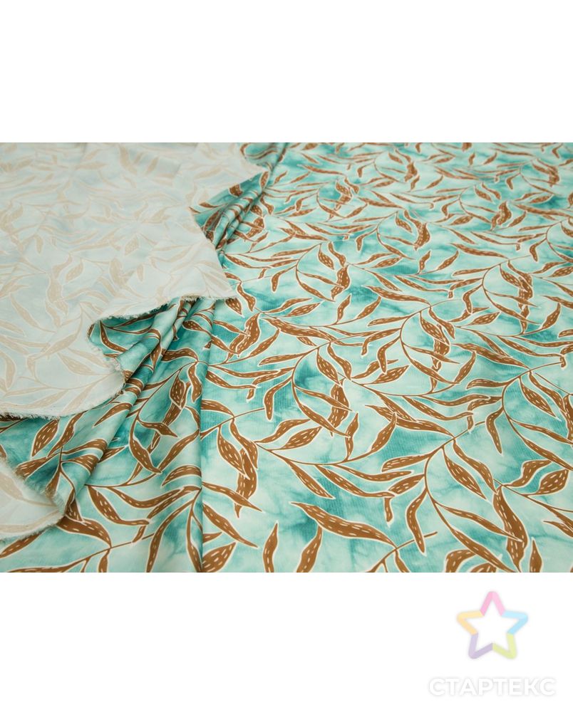 Блузочно-плательная ткань с рисунком "лианы листьев", цвет бирюзово-коричневый арт. ГТ-8480-1-ГТ-28-10370-11-21-1 5