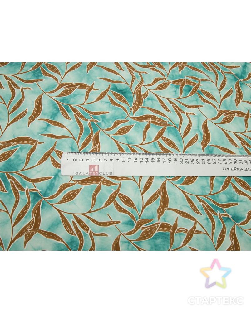Блузочно-плательная ткань с рисунком "лианы листьев", цвет бирюзово-коричневый арт. ГТ-8480-1-ГТ-28-10370-11-21-1 7