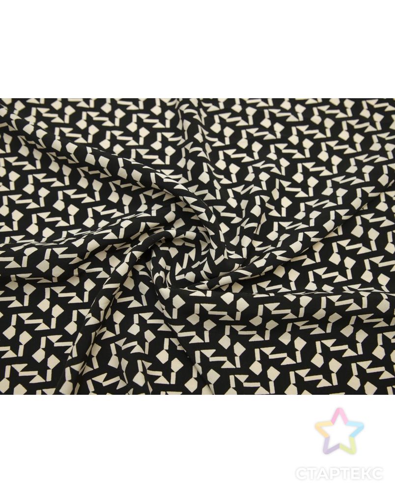 Плательная ткань черного цвета с геометрическим принтом кремового цвета арт. ГТ-8597-1-ГТ-28-10516-14-38-1 1