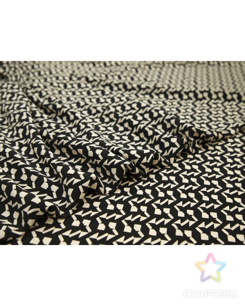 Плательная ткань черного цвета с геометрическим принтом кремового цвета арт. ГТ-8597-1-ГТ-28-10516-14-38-1 3