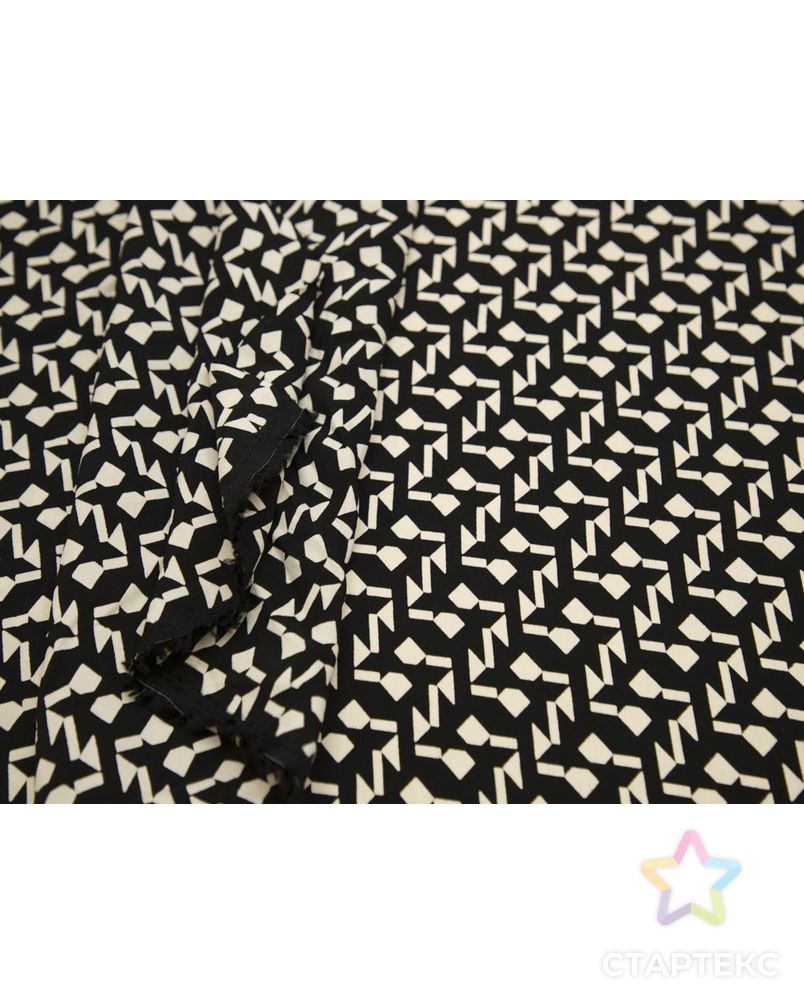 Плательная ткань черного цвета с геометрическим принтом кремового цвета арт. ГТ-8597-1-ГТ-28-10516-14-38-1 5