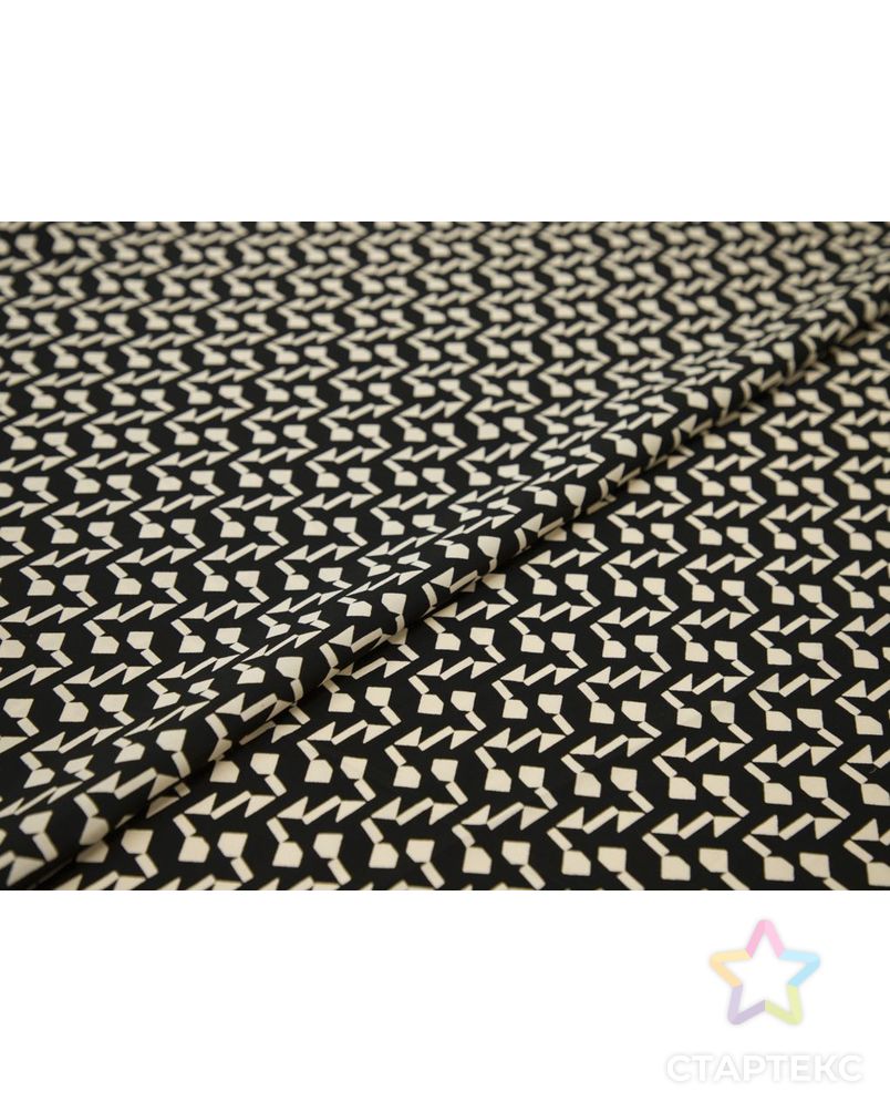 Плательная ткань черного цвета с геометрическим принтом кремового цвета арт. ГТ-8597-1-ГТ-28-10516-14-38-1 6