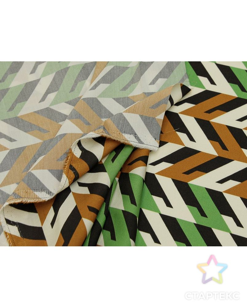 Плательная ткань твил с геометрическим рисунком , зелено-коричневый цвет арт. ГТ-8737-1-ГТ-28-10644-14-21-1 5
