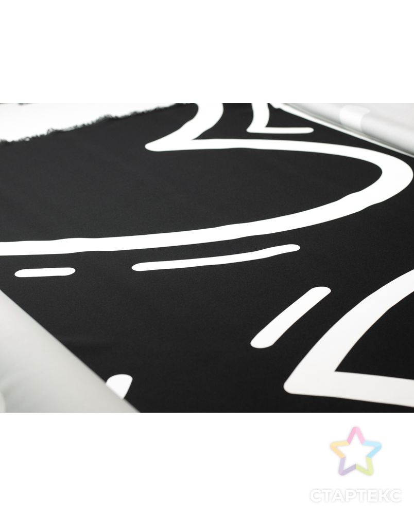 Плательная купонная ткань, на черном фоне белые сердца (раппорт 1.27м) арт. ГТ-4426-1-ГТ-28-5914-7-37-1