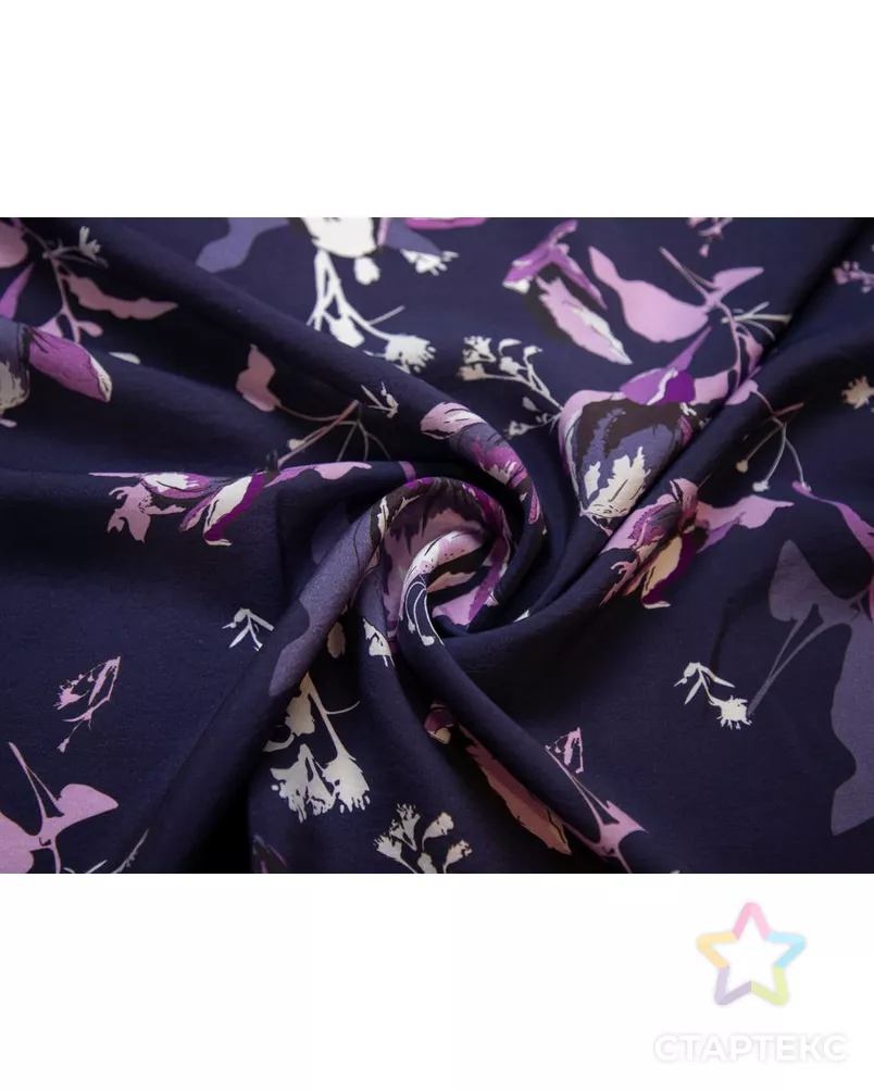Плательная ткань с растительным рисунком, в сине-фиолетовых цветах арт. ГТ-7039-1-ГТ-28-8921-11-21-1 - рис. 1