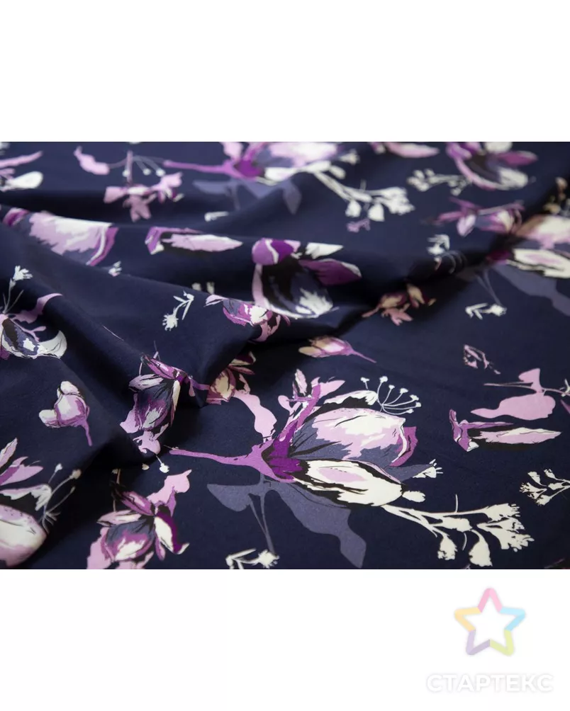 Плательная ткань с растительным рисунком, в сине-фиолетовых цветах арт. ГТ-7039-1-ГТ-28-8921-11-21-1 - рис. 3