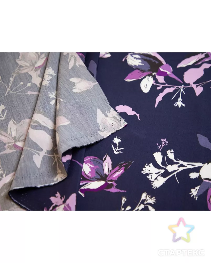 Плательная ткань с растительным рисунком, в сине-фиолетовых цветах арт. ГТ-7039-1-ГТ-28-8921-11-21-1 - рис. 5