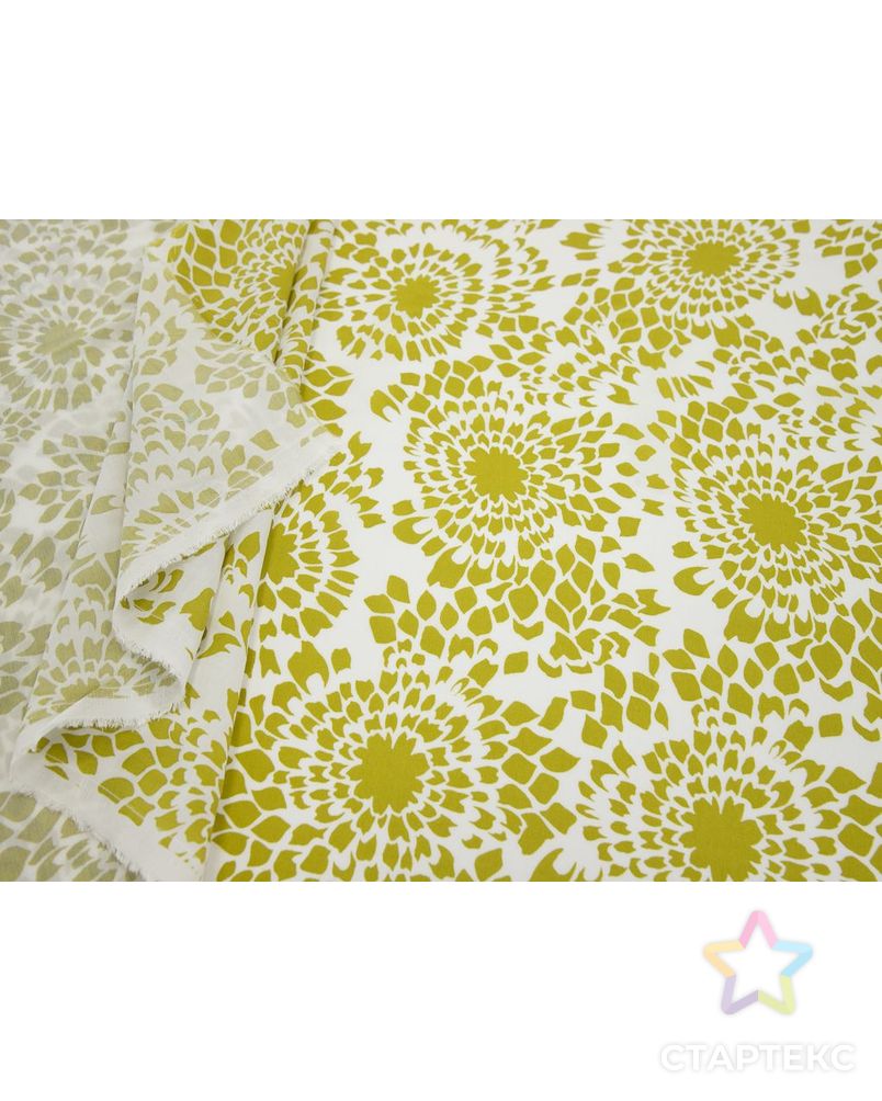 Плательно-блузочная ткань с рисунком "Абстрактные цветы", цвет оливково-белый арт. ГТ-7835-1-ГТ-28-9670-10-21-1 5