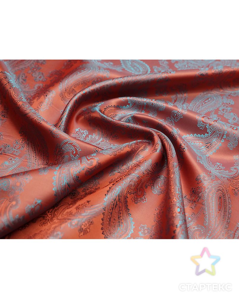 Ткань подкладочная жаккардовая красно-бирюзового цвета с огуречным принтом арт. ГТ-4727-1-ГТ-31-6327-8-16-1