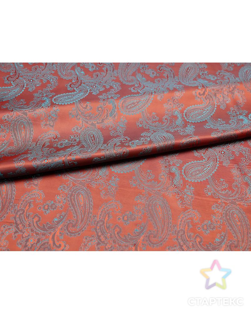 Ткань подкладочная жаккардовая красно-бирюзового цвета с огуречным принтом арт. ГТ-4727-1-ГТ-31-6327-8-16-1 2