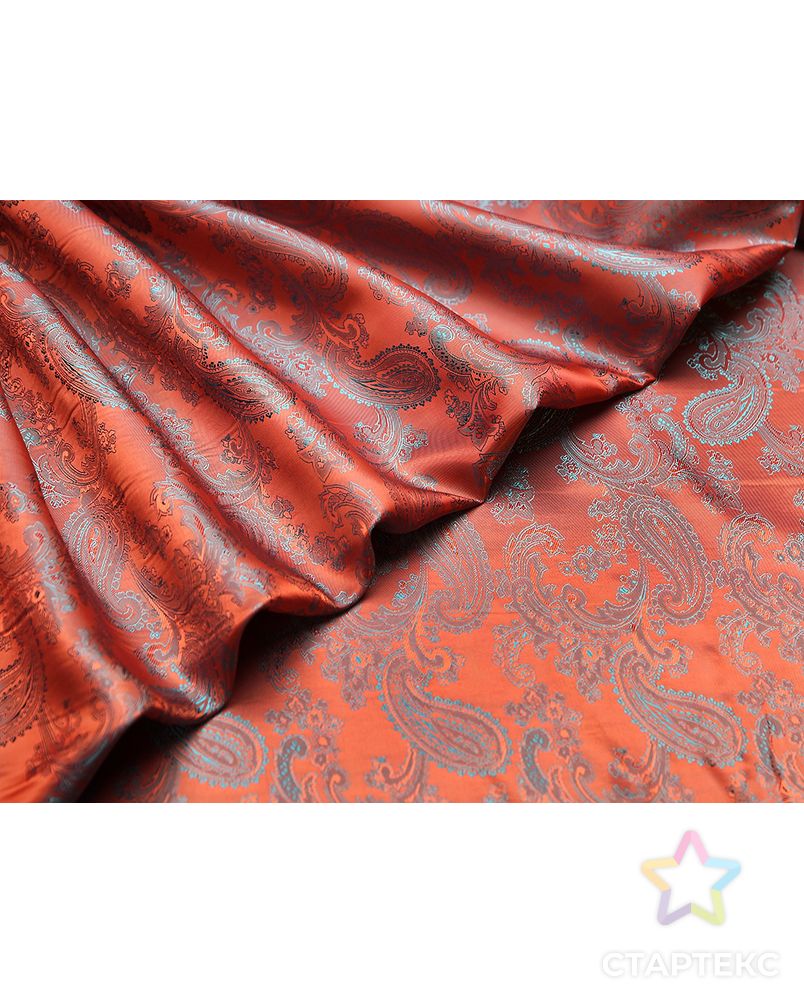 Ткань подкладочная жаккардовая красно-бирюзового цвета с огуречным принтом арт. ГТ-4727-1-ГТ-31-6327-8-16-1 3
