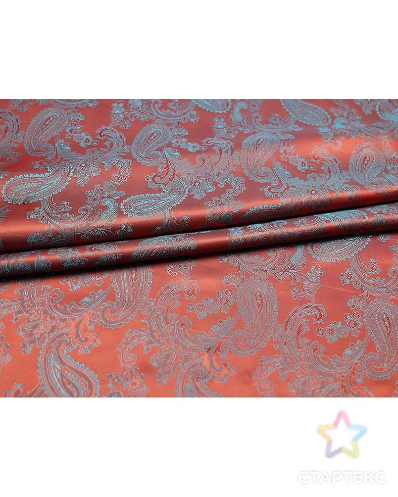 Ткань подкладочная жаккардовая красно-бирюзового цвета с огуречным принтом арт. ГТ-4727-1-ГТ-31-6327-8-16-1 6