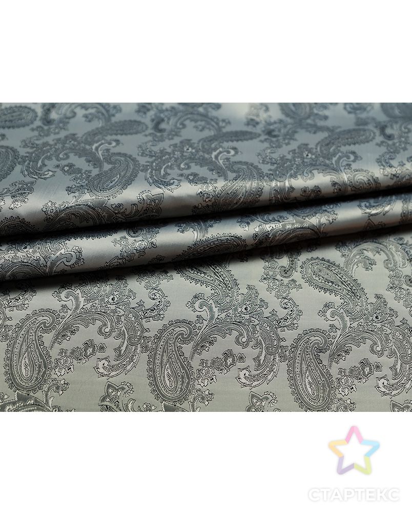 Подкладочная жаккардовая ткань черно-серебристого цвета с огуречным принтом арт. ГТ-4728-1-ГТ-31-6328-8-28-1