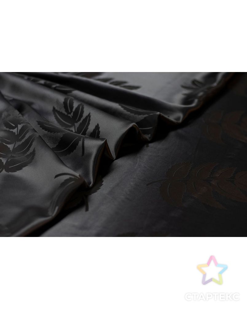 Ткань подкладочная жаккардовая с рисунком "Листья", черного цвета арт. ГТ-6107-1-ГТ-31-7907-11-38-1 1