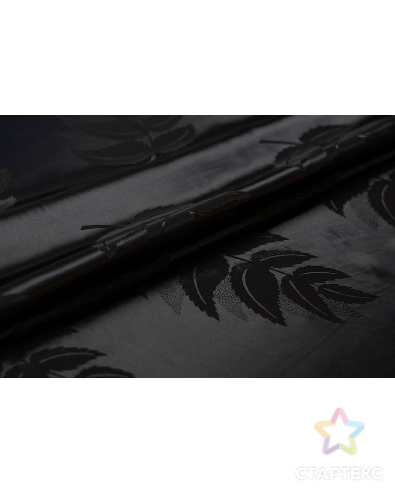 Ткань подкладочная жаккардовая с рисунком "Листья", черного цвета арт. ГТ-6107-1-ГТ-31-7907-11-38-1 4