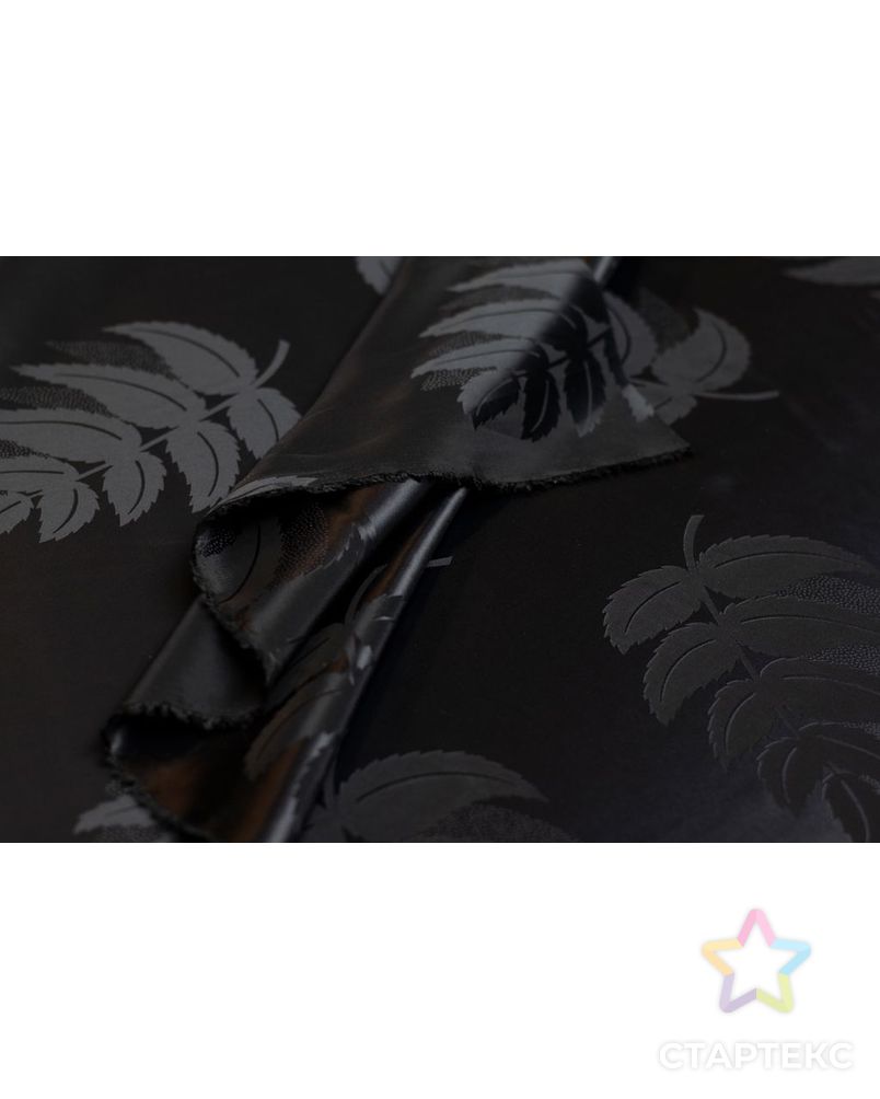 Ткань подкладочная жаккардовая с рисунком "Листья", черного цвета арт. ГТ-6107-1-ГТ-31-7907-11-38-1 7