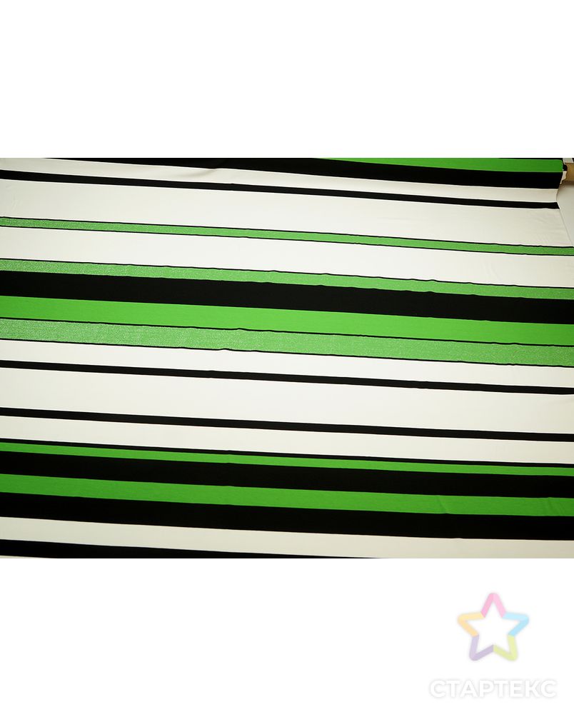 Вискозный трикотаж в полоску белого, черного и зеленого цветов арт. ГТ-3699-1-ГТ0000318