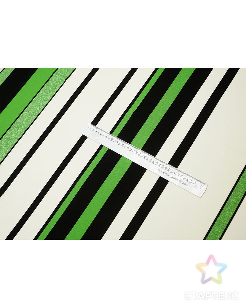 Вискозный трикотаж в полоску белого, черного и зеленого цветов арт. ГТ-3699-1-ГТ0000318